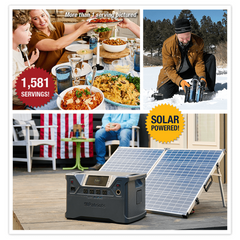 Prepared food, solar Sun Kettle, and the Patriot Power Generator 1800 with included solar panel.