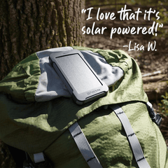 Patriot Power Cell CX® on top of a backpack in the sun outside.