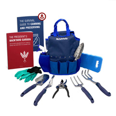 4Patriots gardening tool and storage set includes free bonus gifts: Canning and preserving digital guide, and backyard garden digital guide