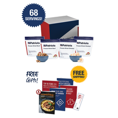 4Patriots Gold Medallion All-Meat Survival Food Kit with free gifts and free shipping.