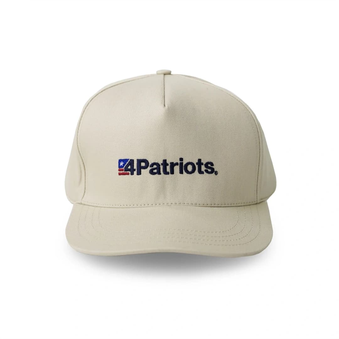 Front of the 250th Anniversary 4Patriots Hat that is tan with the 4Patriots logo.