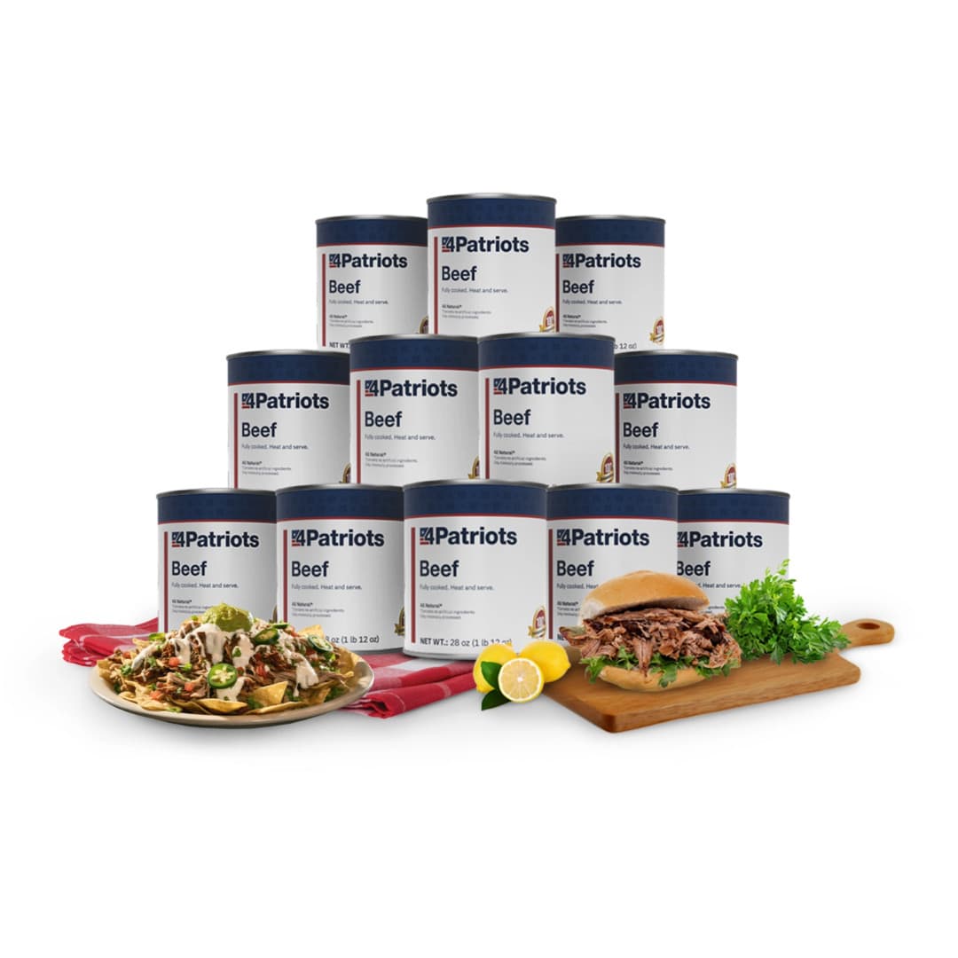 4Patriots Ultimate Beef Jumbo Survival Food Kit - 12 XL Cans.