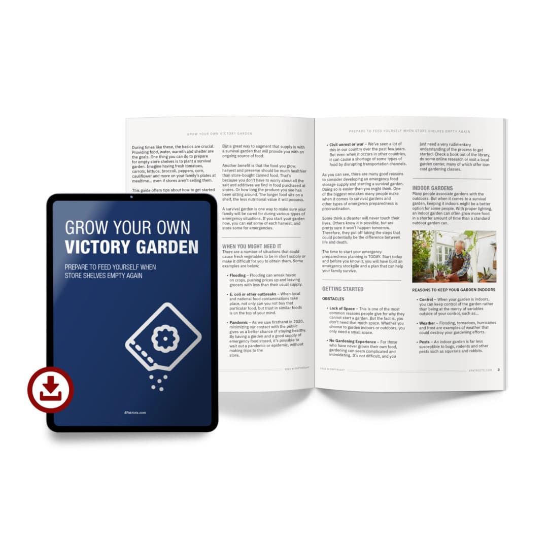 Tablet and open booklet titled "Grow Your Own Victory Garden"