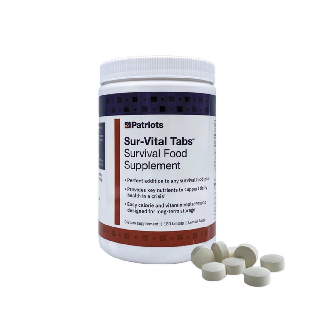 Sur-vital tabs survival food supplement. 180 tablets, 15 day supply.