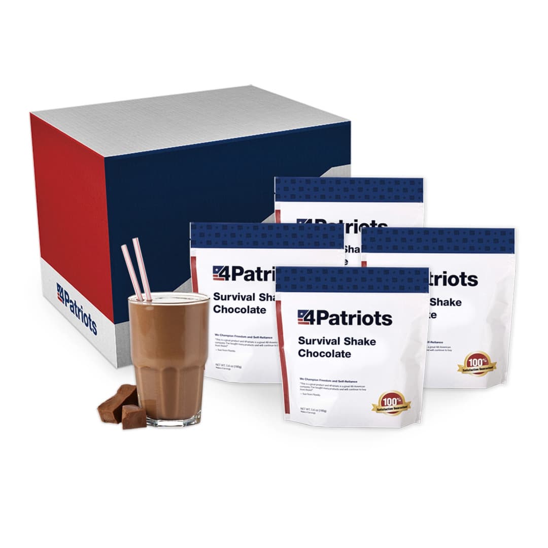 A case pack of Chocolate Shakes from an emergency survival food kit.