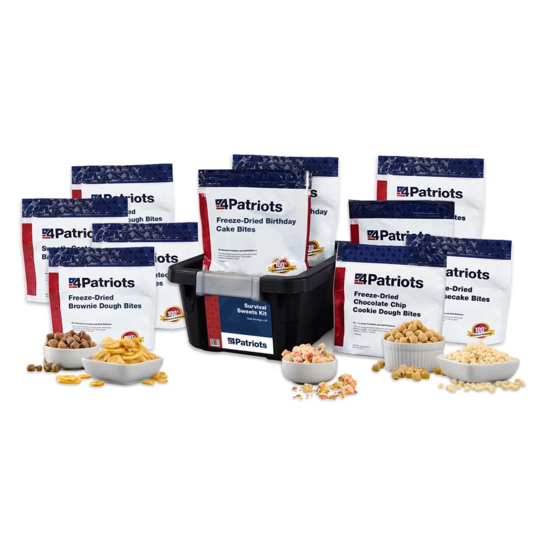 Survival Sweets Kit shown with individual pouches and storage container