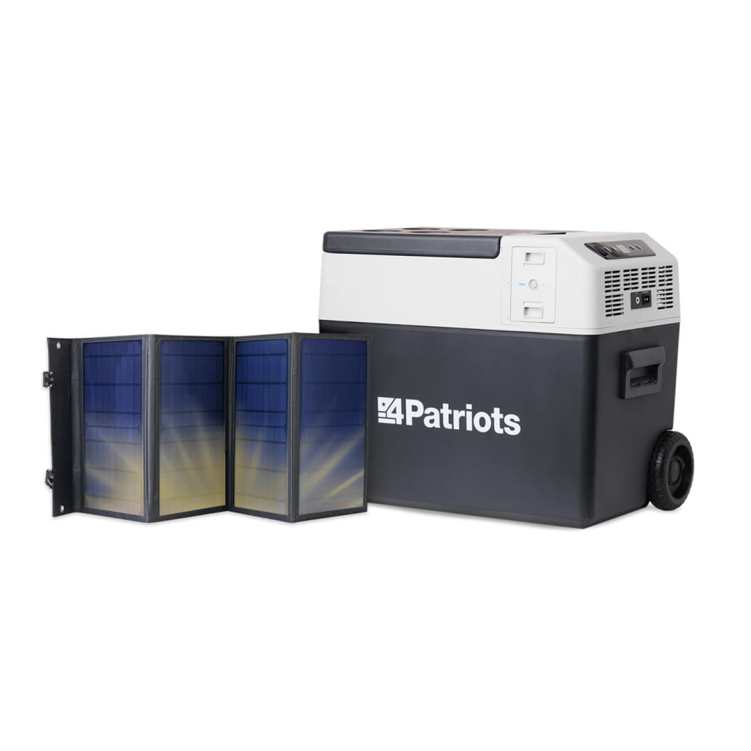 4Patriots Solar Go-Fridge shown with the included 40 watt solar panel
