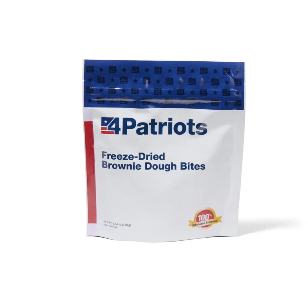 A single pouch of freeze-dried brownie dough bites.