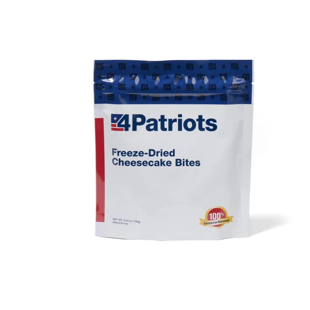 A single pouch of freeze-dried cheesecake bites