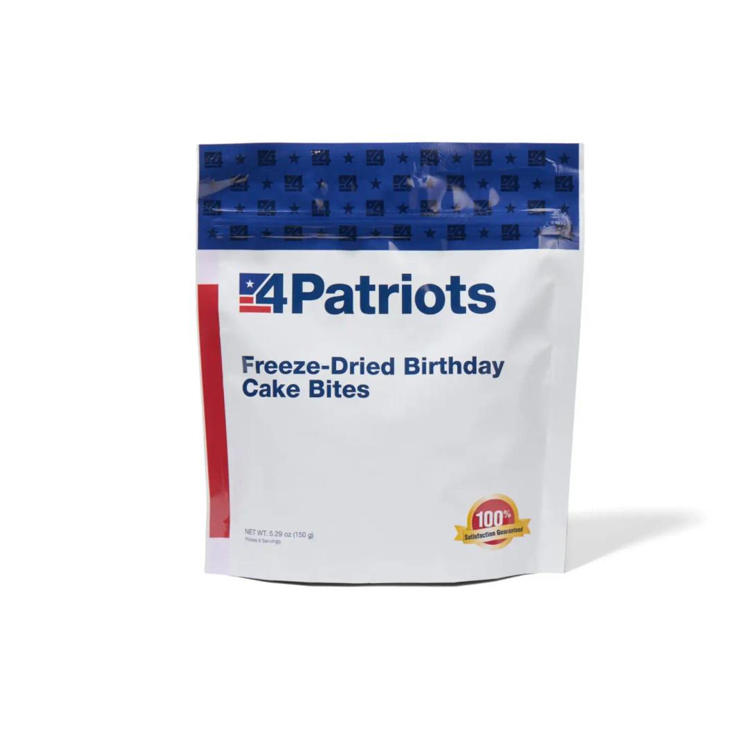 A single pouch of freeze-dried birthday cake bites.