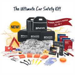 The Ultimate Car Safety Kit. Power, Food & Safety All-In-1. Array of Patriot Power All-in-1 Emergency Car Kit with bonuses.