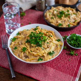 4Patriots Hearty Stroganoff survival food recipe prepared to eat on a table. 