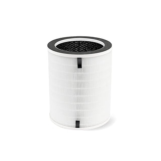4Patriots air purifier cylindrical H13 HEPA replacement filter with activated carbon top layer on a white background, showing pleated white filter media and black carbon foam insert