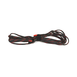 25-Foot Solar Panel Extension Cord coiled with red connectors and a hook-and-loop strap on a white background, for portable solar generator setups
