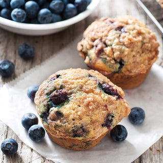 Freeze-Dried Blueberries #10 Can berries baked into two blueberry muffins with fresh blueberries, a survival food breakfast serving idea