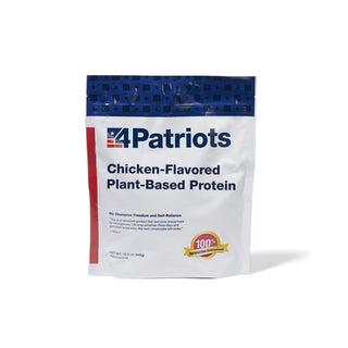 4Patriots Chicken-Flavored Plant-Based Protein pouch with blue top band, red stripe and white front