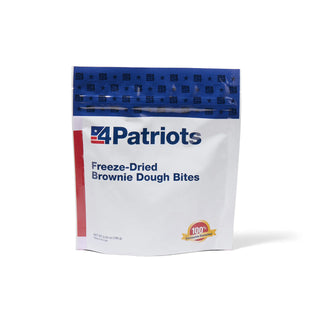 Freeze-Dried Brownie Bites Pouch shown as the 4Patriots resealable pouch of shelf-stable chocolate dessert survival food for emergency food