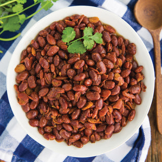 Authentic Red Beans Pouch served as a bowl of cooked red beans garnished with fresh cilantro, a hearty survival food meal