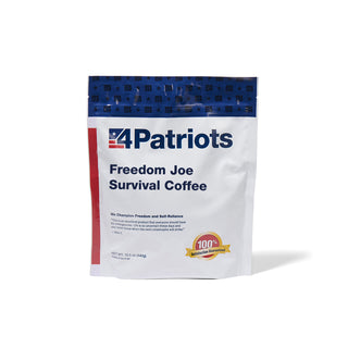 4Patriots Freedom Joe Survival Coffee pouch front-facing on white, a 2 oz instant coffee survival food package for long-term storage