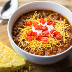 Ground beef chili made from the Ultimate Meat Medley Jumbo Survival Food Kit.
