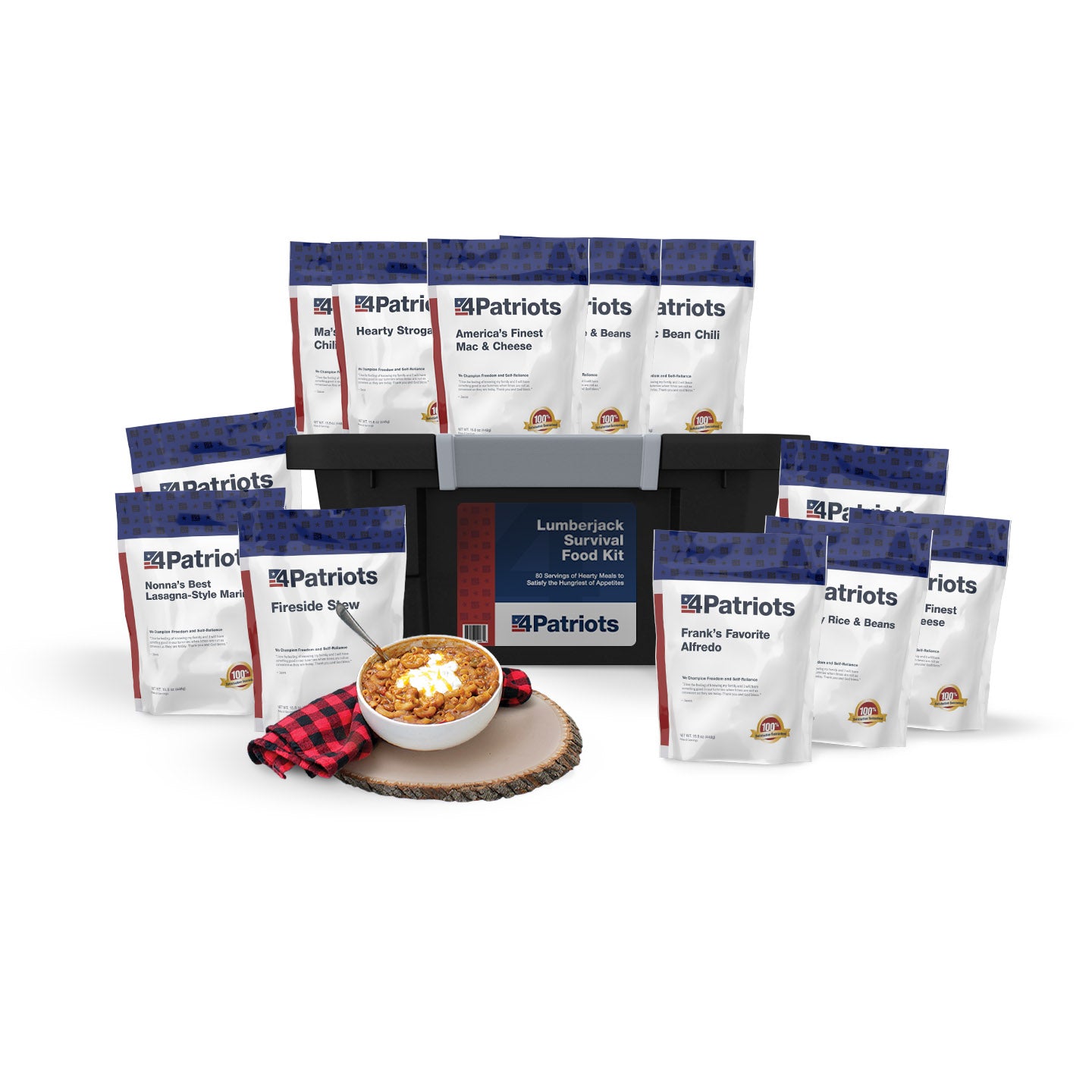 【即出荷】食糧補充/Stock Up 英語版4枚セット Lumberjack Survival Food Kit | 80 Servings – 4Patriots