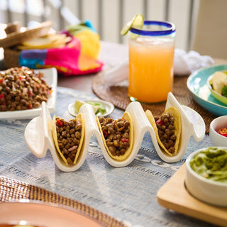 Gold Medallion All-Meat Emergency Survival Kit freeze-dried beef served as tacos on a festive table spread, showing versatile emergency survival food from long-term storage
