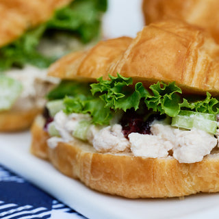 Gold Medallion All-Meat Emergency Survival Kit chicken salad croissant sandwiches made with freeze-dried chicken, showing tasty meals from long-term emergency food storage