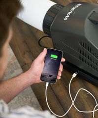 ChillZone Portable AC unit charging IPhone.