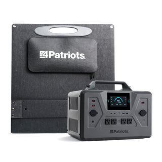 Patriot Power Generator 2200X with folded 200W solar panel on white background, a complete solar generator with solar panel kit for outage backup