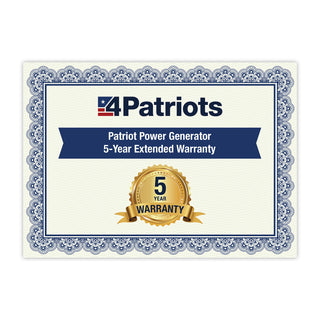 Patriot Power Generator 5-Year Extended Warranty certificate with gold seal from 4Patriots