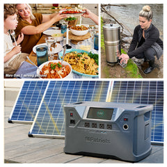 Prepared food, water filtration system, and the Patriot Power Generator with included solar panel.