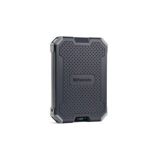 Patriot Power Voyager XL Solar Power Bank single rugged unit on a white studio background, portable solar charger with digital display for off-grid and emergency power