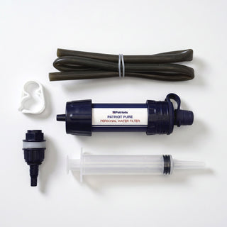 Patriot Pure filter straw with tubing bottle adapter clip and backflush syringe