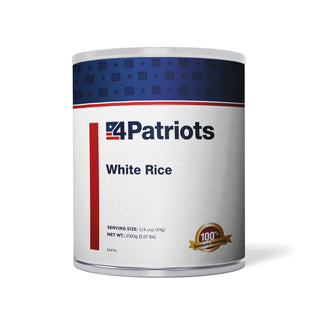 White Rice #10 Can single 4Patriots can with red white and blue label, shelf-stable survival food for long-term emergency food supply