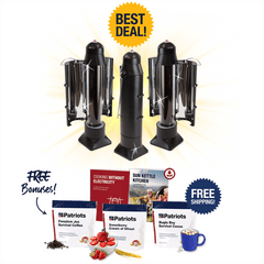 Sun Kettle® Solar Cooker 3-Pack includes bonus gifts: “Sun Kettle Kitchen” Digital Cookbook, Freedom Joe Survival Coffee, Bugle Boy Survival Cocoa, Sweetberry Cream of Wheat, and “Cooking Without Electricity” Digital Report