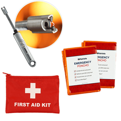 Safety Trio Kit which includes 1 Mini First Aid Kit, 2 Emergency Blankets, and 1 Freedom Flame