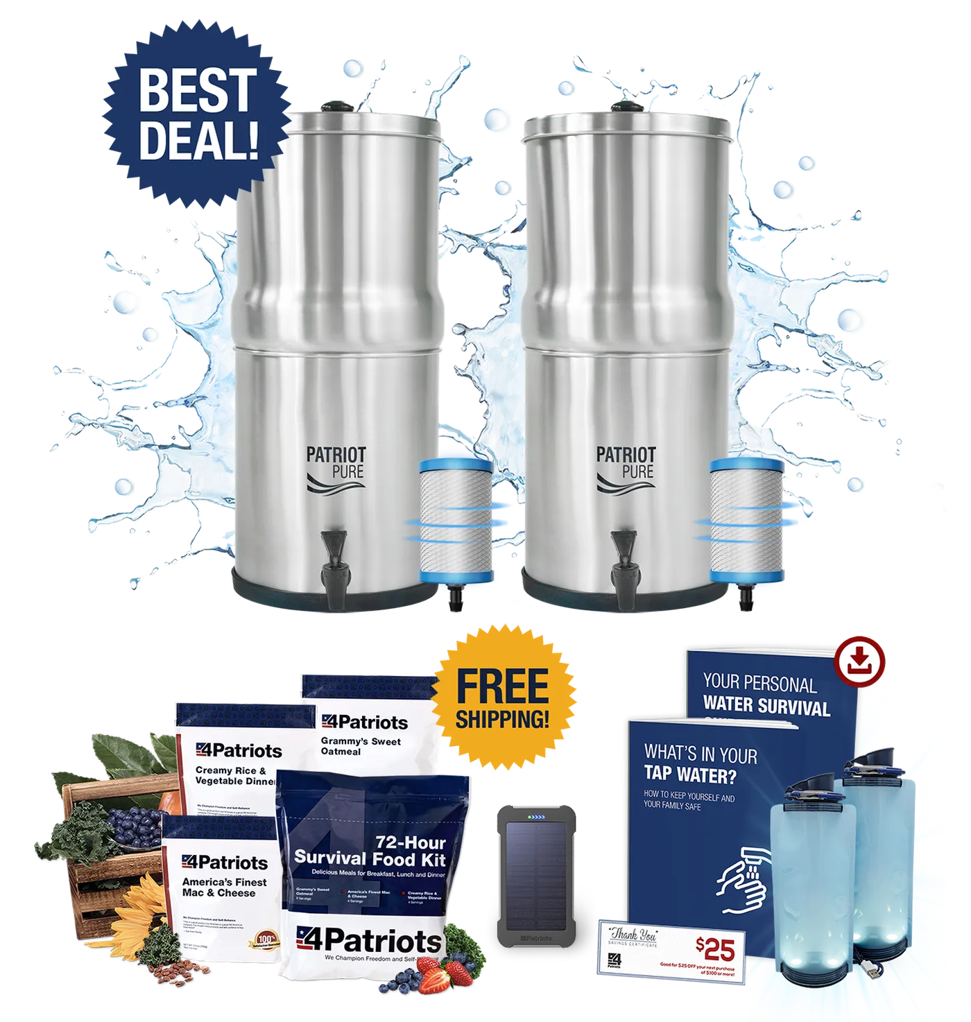 2 unit of the 4Patriots Ultimate Water Filtration Systems with survival food and water storage free gifts