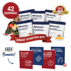 4Patriots 1-Week Survival Food Kit includes free bonus gifts: Top 10 Items Sold Out After a Crisis Digital Guide, Water Survival Digital Guide, Survival Garden Digital Guide, How To Cut Your Grocery Bills in Half Digital Guide