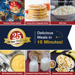 4Patriots prepared survival food with a 25-year shelf life. Delicious meals in 15 minutes!