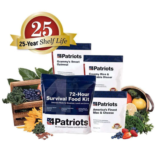 4Patriots 72-hour Survival Food Kits individual pouches. 25-Year Shelf Life.