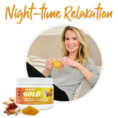 Night-time Relaxation: Mindy holding a glass of Patriot Gold.