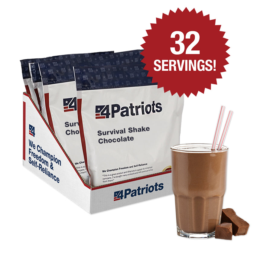 4Patriots Survival Shake Kit - Chocolate which includes 32 servings.
