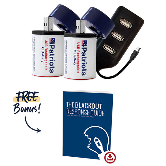 USB-Rechargeable C Battery Kit includes free bonus gift: The blackout response digital guide