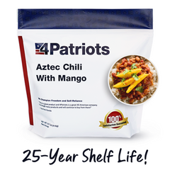 4Patriots Aztec Chili with Mango Food Kit has 25-year shelf life.