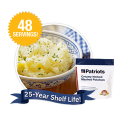 Creamy Herbed Mashed Potatoes with 48 servings per kit and 25-Year shelf life.
