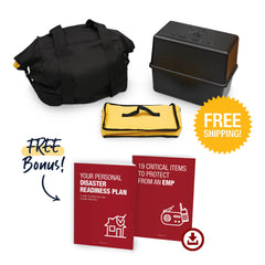 4Patriots EMP Bag kit includes free bonus gifts: Your personal disaster readiness plan digital report, and 19 critical items to protect from and EMP digital report