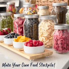 Make your own food pile. Freeze-dried food in jars. 