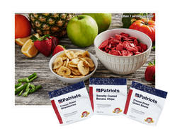 Freeze-Dried Strawberries, Sweetly Coated Banana Chips, and Freeze-Dried Green Beans.