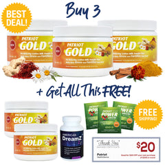 Buy 3 canisters of Patriot Gold and get free gifts and free shipping.
