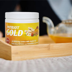 Patriot Gold double size canister on wooden plate.